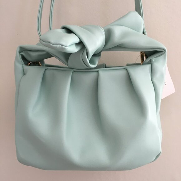 NWT Anthropologie Mini Knot Satchel Crossbody Pastel Blue/Green Purse - Picture 4 of 10